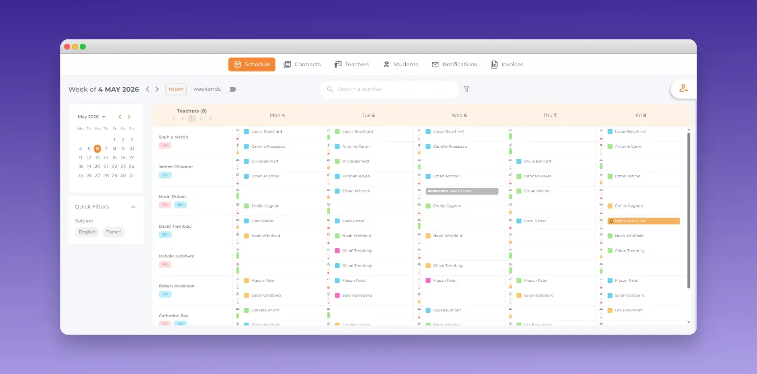 Teacher scheduling platform